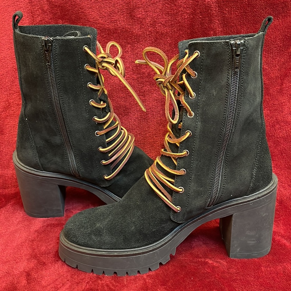 FREE PEOPLE DYLAN BLACK LEATHER LACE UP BOOTS